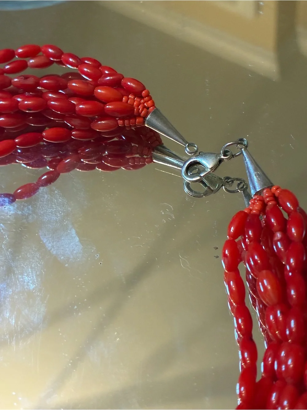 NOS VINTAGE Multi-strand White FW Pearls and Red Coral Beads- Single-owner - Picture 5 of 8